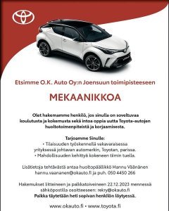Mekaanikoksi Joensuun O.K. Autoon?
😎👉 Vinkkaa kaverille tai laita omat pahvit sisään - rekry@okauto.fi