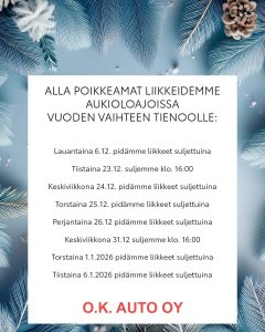 Poikkeavat palveluaikamme loppu vuodelle ⛄