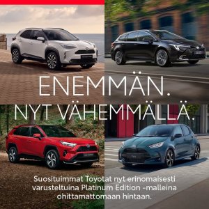 Suosituimmat Toyotat nyt erinomaisesti varusteltuina Platinum Edition -malleina ohittamattomaan hintaan